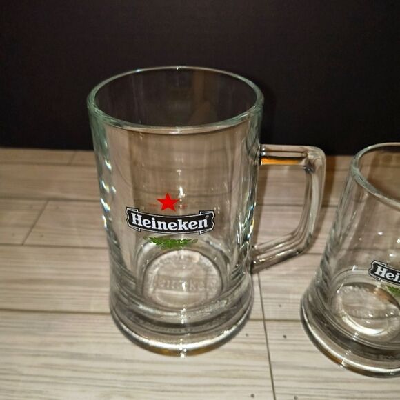 Vintage Collector's Heineken Beer Clear Glass Mug/Stein Set Of 3 Different Sizes - Picture 2 of 9